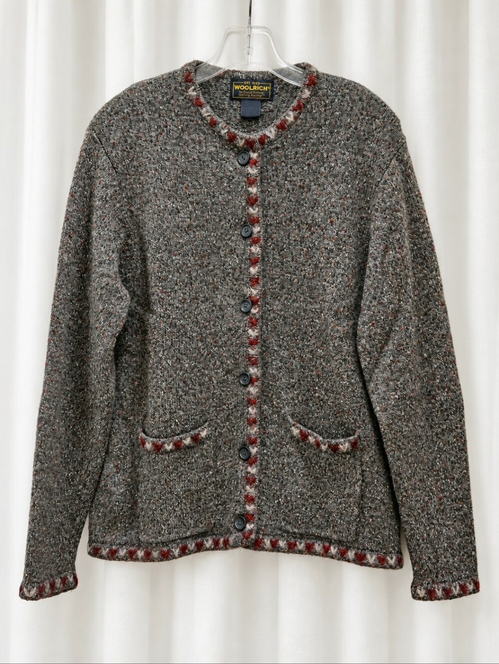 Vintage Woolrich Charcoal Heather Contrast Trim Wool Blend Heritage Knit Sweater